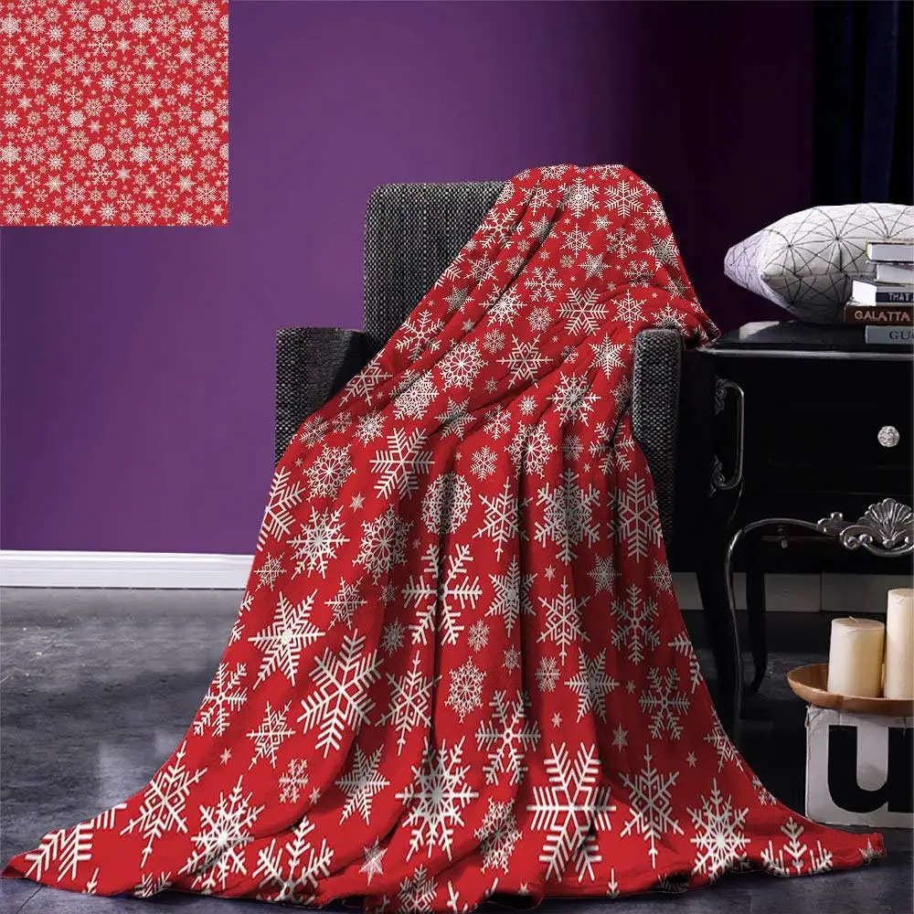 Red Throw Blanket Various Different Snowflakes with Rich Details Festive Christmas Season in 