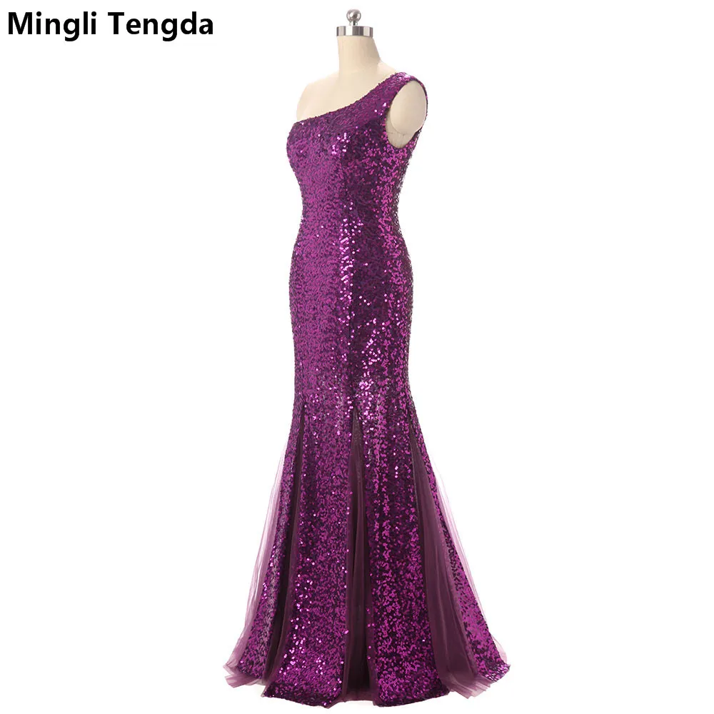 Mingli Tengda 2017 новые фиолетовые длинные вечерние платья на одно плечо сексуальное