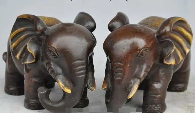 

S00834 China fengshui Bronze Auspicious wealth Elephant Heffalump Animal statue pair B0403