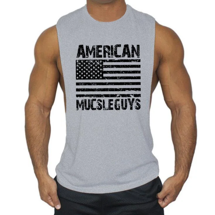 Muscleguys Американский Флаг Дизайн Фитнес Мужская майка Одежда для бодибилдинга, спортзала Спортивная безрукавка мышечная Стрингер хлопковая майка
