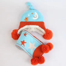 Теплые зимние лыжные шапочки для малышей из 2 предметов, шапка с капюшоном, шарф, вязаная шапка с ушками, шапка с милым мультяшным кроликом для младенцев, комплект с шарфом, шапка с ушками