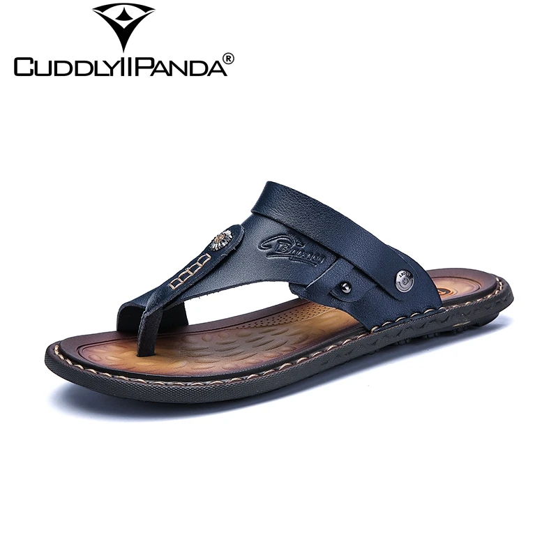 

CuddlyIIPanda 2019 Summer New Cool Plus Size 45-47 Men Flip Flops Light Weight Beach Slippers Metal Decoration Sandalias Hombre