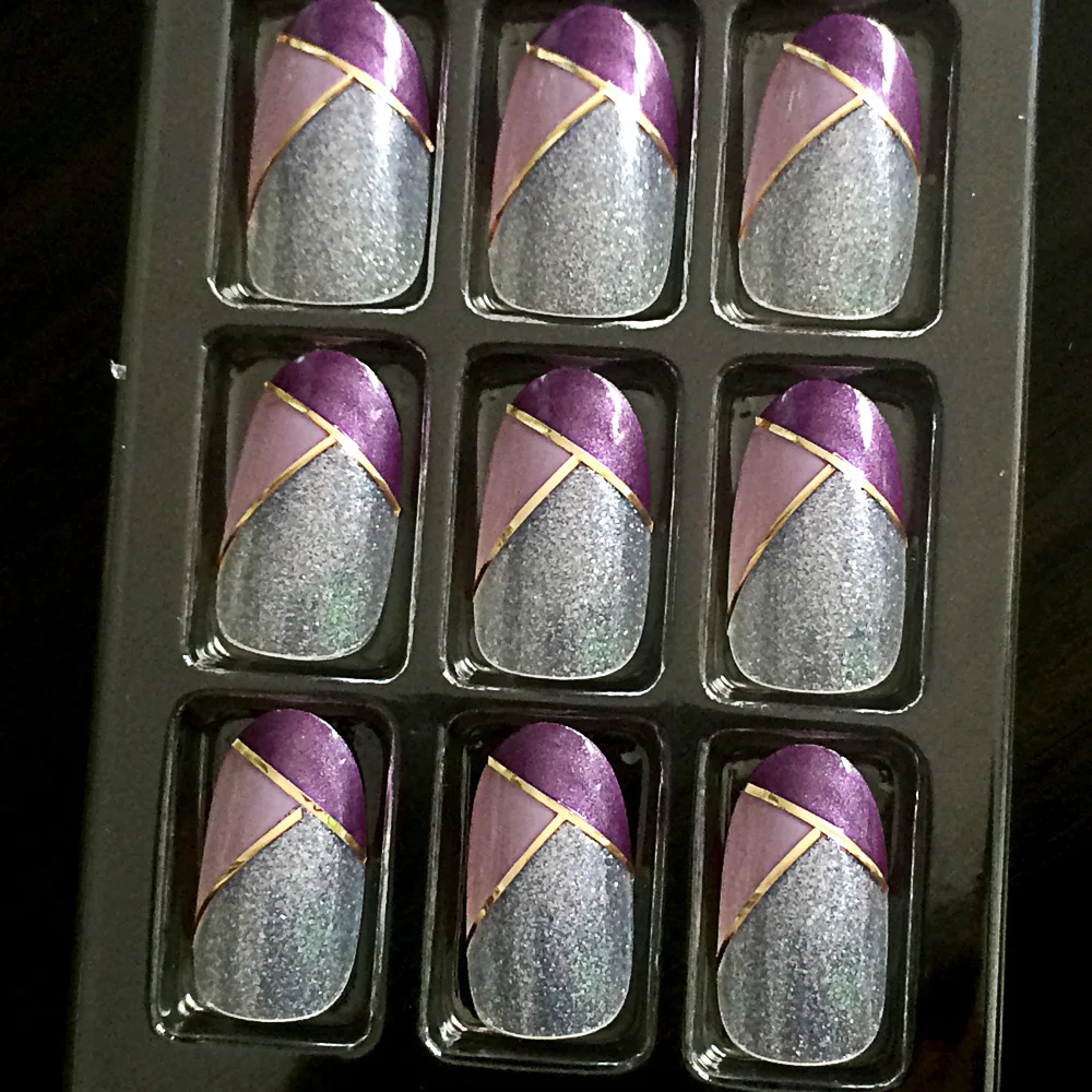 24pcs Pearl Shiny Glitter Clear Purple French False Nail Tips Short 24pcs Pearl Shiny Glitter Clear Purple French False Nail Tips Short Round Head Full Artificial Nails Faux Ongle Naturelle Z438 In From Beauty