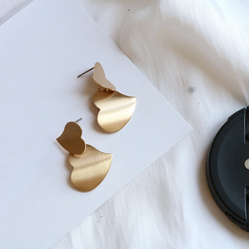 

2018 Women's Earrings Brushed Metal Double Heart Long Earrings For Women Accessories Jewelry Gift