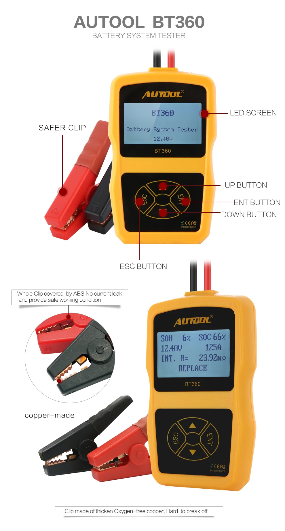 AUTOOL BT360 12 в цифровой автомобильный тестер батареи для затопленных AGM гелевых BT-360 12 вольт Автомобильный анализатор батареи CCA многоязычный