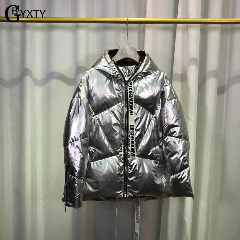 Женская куртка пуховик GBYXTY серебристая парка с капюшоном на зиму ZA1254|Пуховики| |