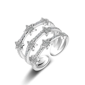 

Hot Sell Fashion Shiny Little Star Crystal Female 925 Sterling Silver Ladies Finger Wedding Rings Jewelry Gift Women JZ177