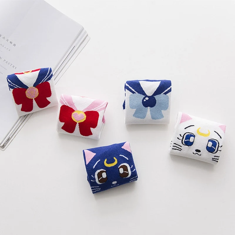 Женские хлопчатобумажные носки в стиле аниме Sailor Moon Повседневное платье до