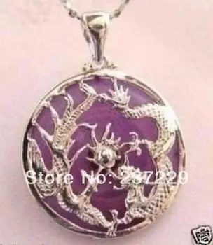 

Wholesale price FREE SHIPPING ^^^^5PCS Nice violet stone dragon phoenix pendant necklace +Free chain