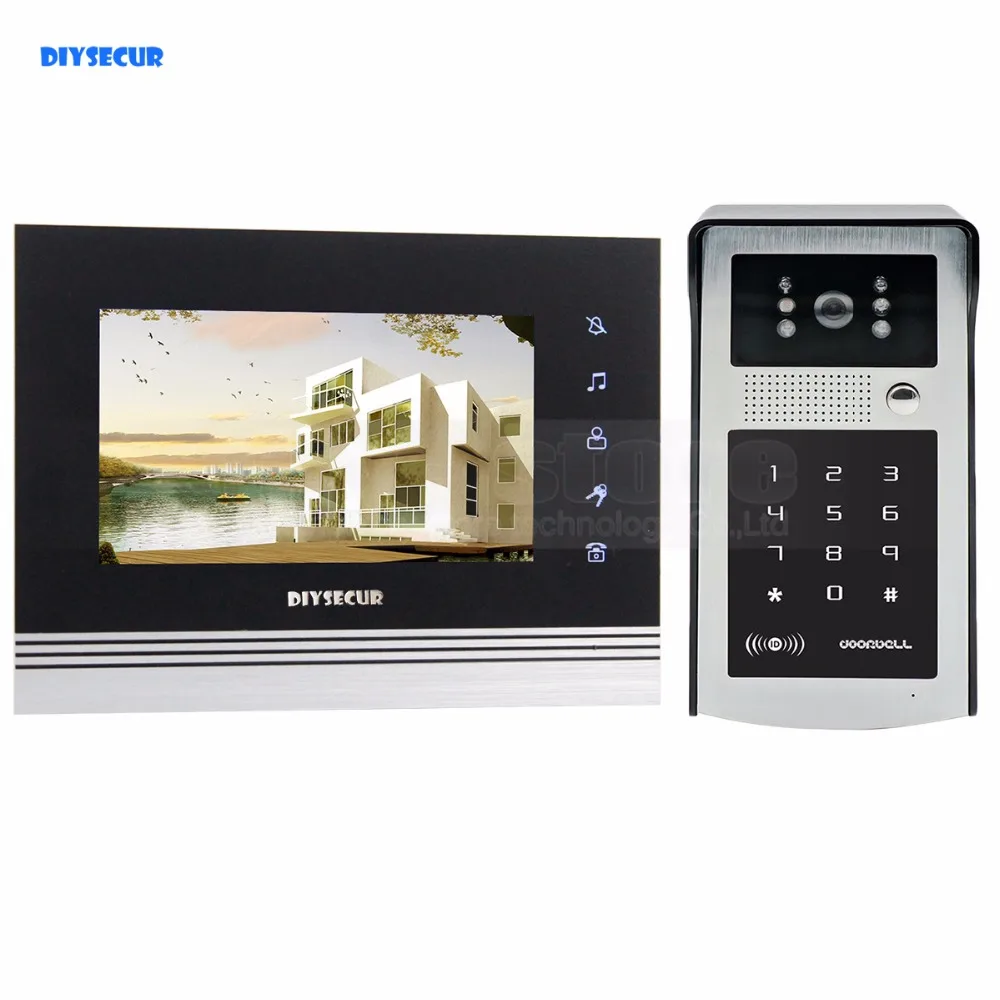 

DIYSECUR 7 inch Touch Button Video Door Phone Intercom Doorbell IR Night Vision HD 300000 Pixels Camera