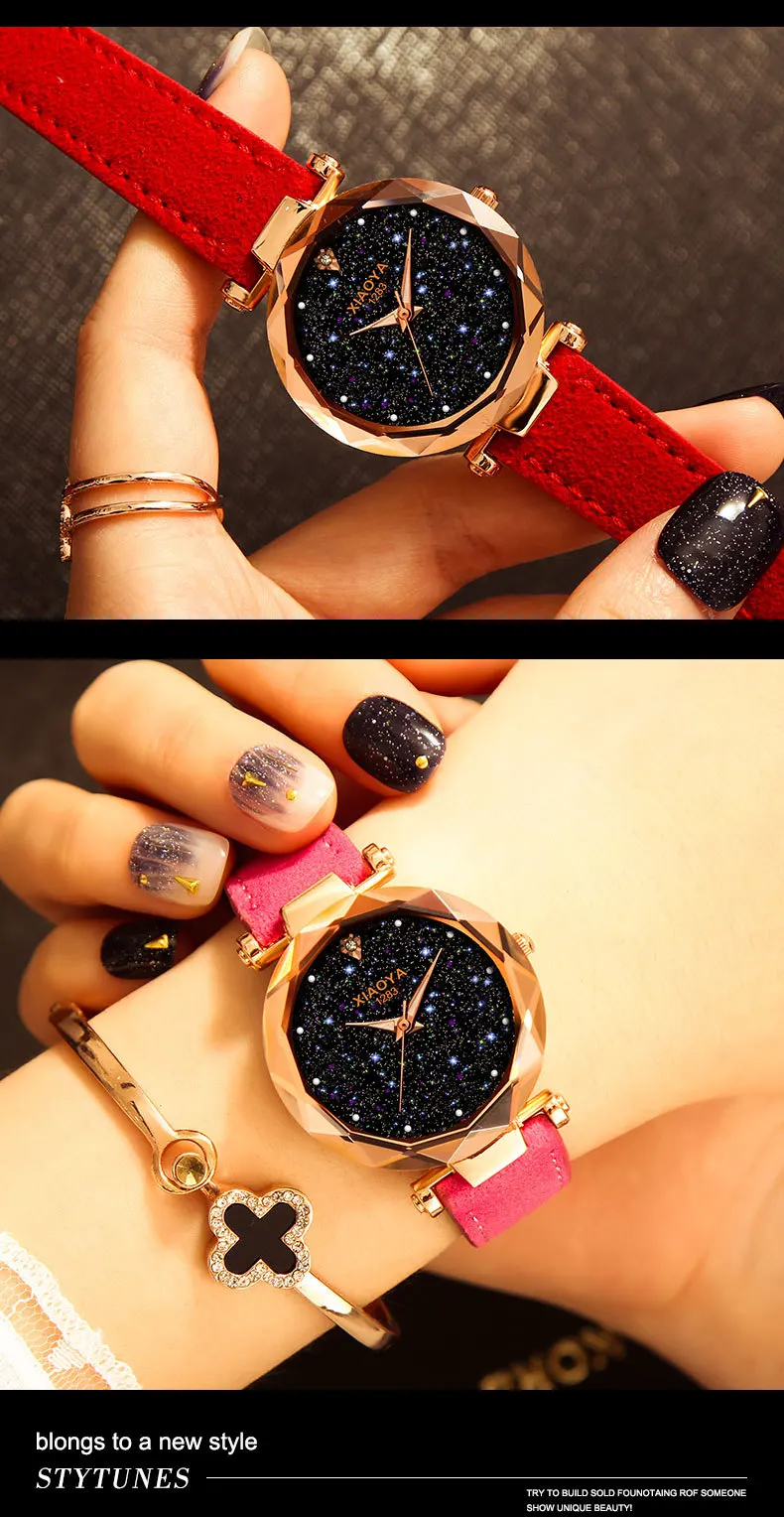 Ladies Watch New Casual Fashion Quartz Watch Starry Sky Multicolor Leather Wristwatch Simple Designer Women Clock Orologio