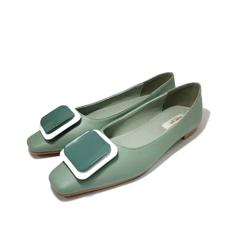 Femmes Couleur Tête Métal Mujer 2019 Ballet En Zapatos Carrée kaki Glissement Pu Appartements vert Printemps Plat Bonbons Sport Boucle De Nouveau Chaussures Apricot Sur Tw4qtY64