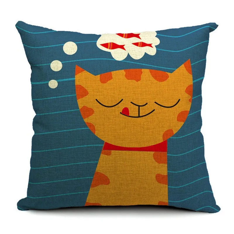 couch pillows Cute Cartoon Cat  Cat Cotton Linen Pillow Case  Decorative Pillowcase Home Accessories Animal Pillow Cover