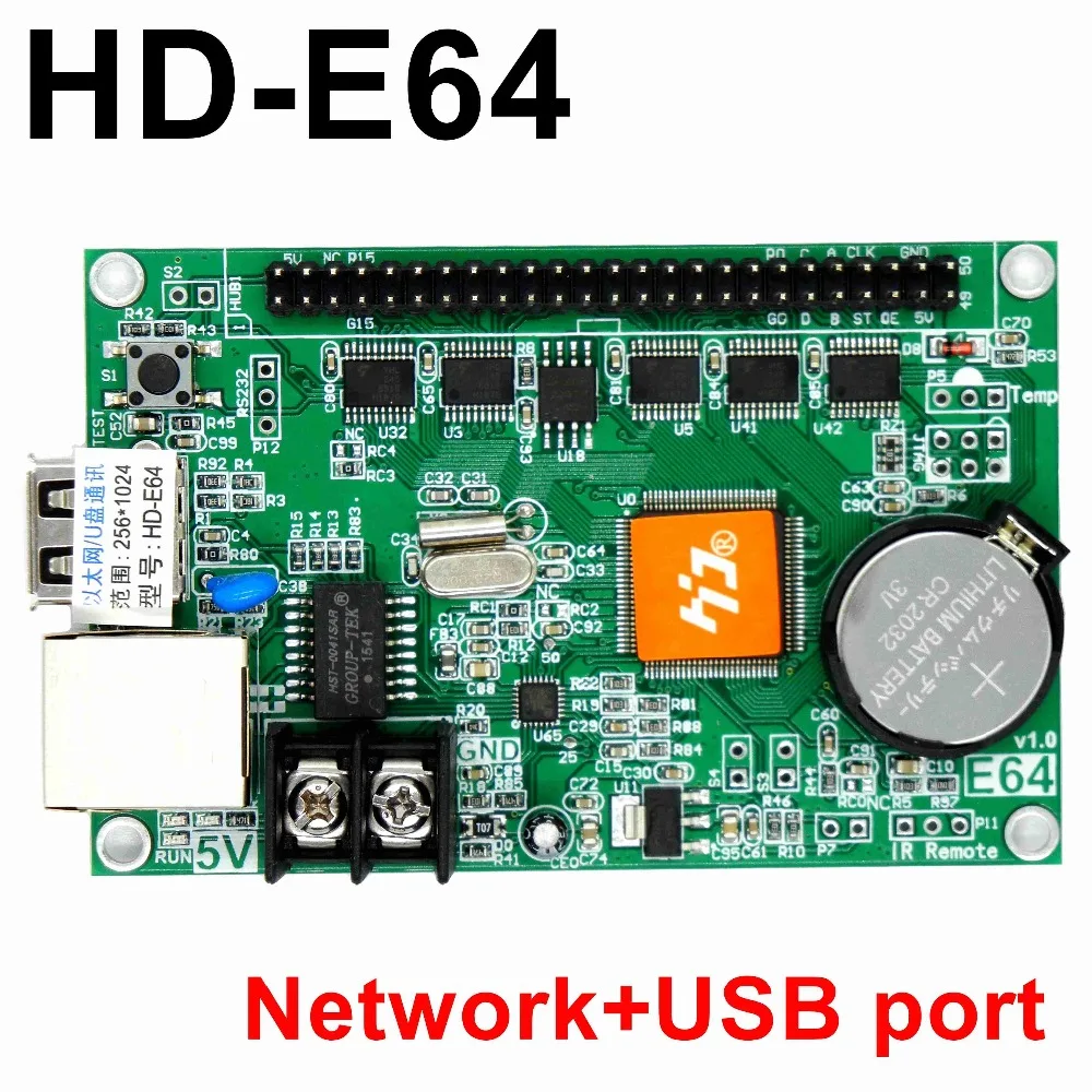 

HD-E64 RJ45 network +U-Disk port single color& dual color display module led control card 128*2048pixels LED controller 5pcs/lot