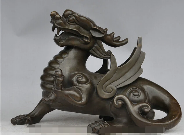 

xd 003428 18" Chinese Pure Bronze Folk Animals FengShui Fly Dragon Kylin Unicorn Statue
