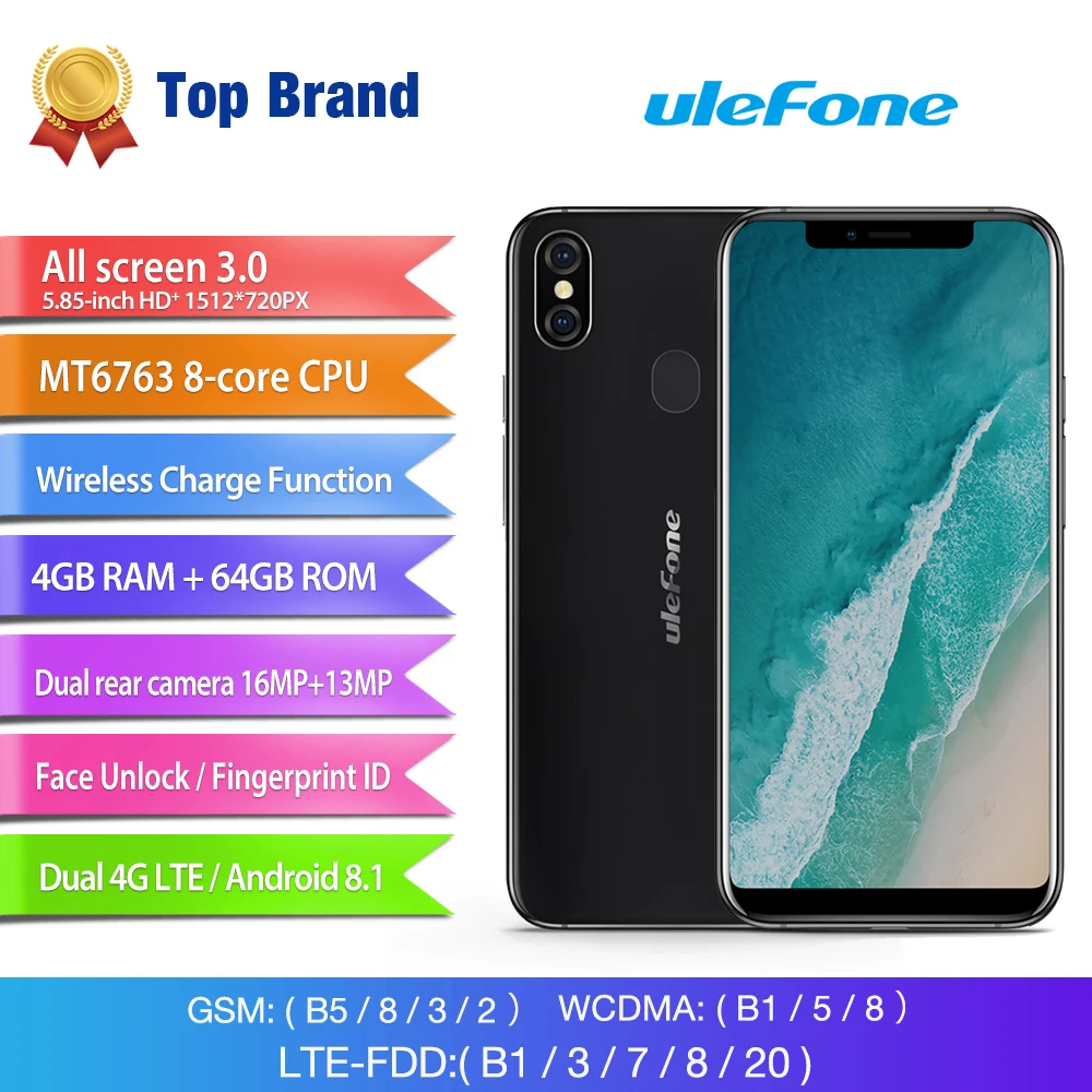 Ulefone X 5 85 &quotHD + смартфон MT6763 Octa Core Android 8 1 4 ГБ 64 16MP двойной сзади cam Face ID 3300 мАч