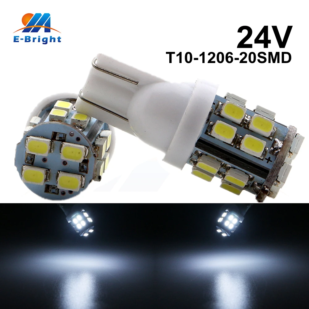 

10-200pcs/lot 24V DC T10 1206 20 SMD Led Bulbs W5W 194 Car Light Repalcement Clearance Instrument Reading Light Free Shipping