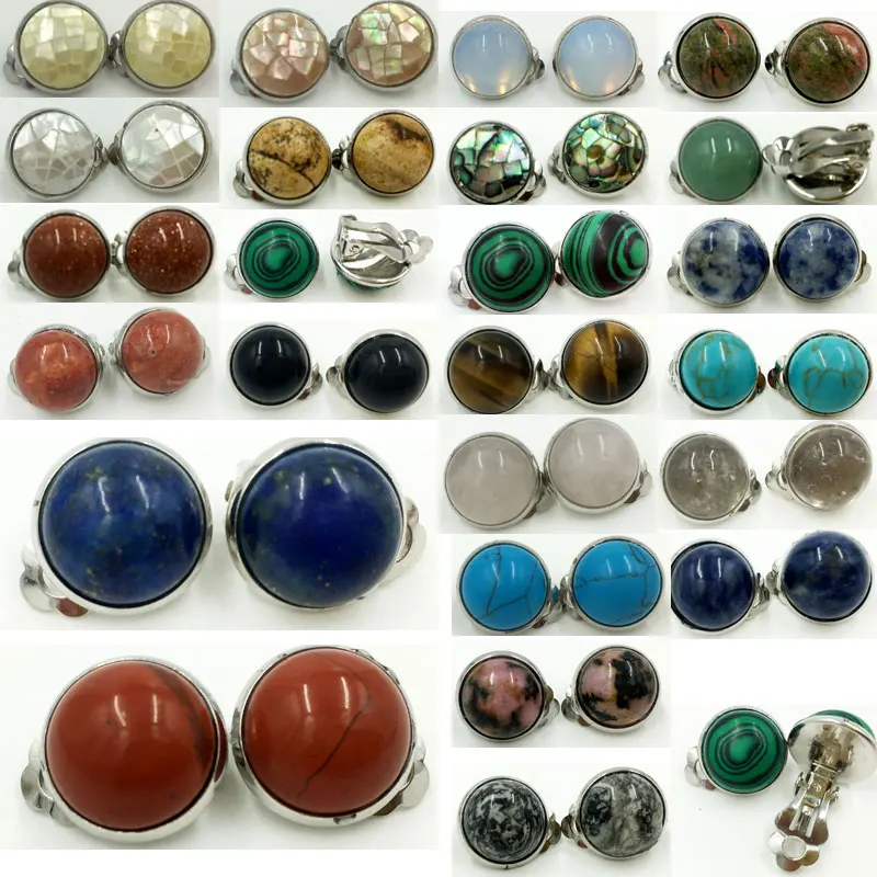 

Lapis Lazuli Tiger Eye Blue Sand Aventurine Malachite Howlite Abalone Shell Crystal Opal Round Beads Clip Earrings WFH574