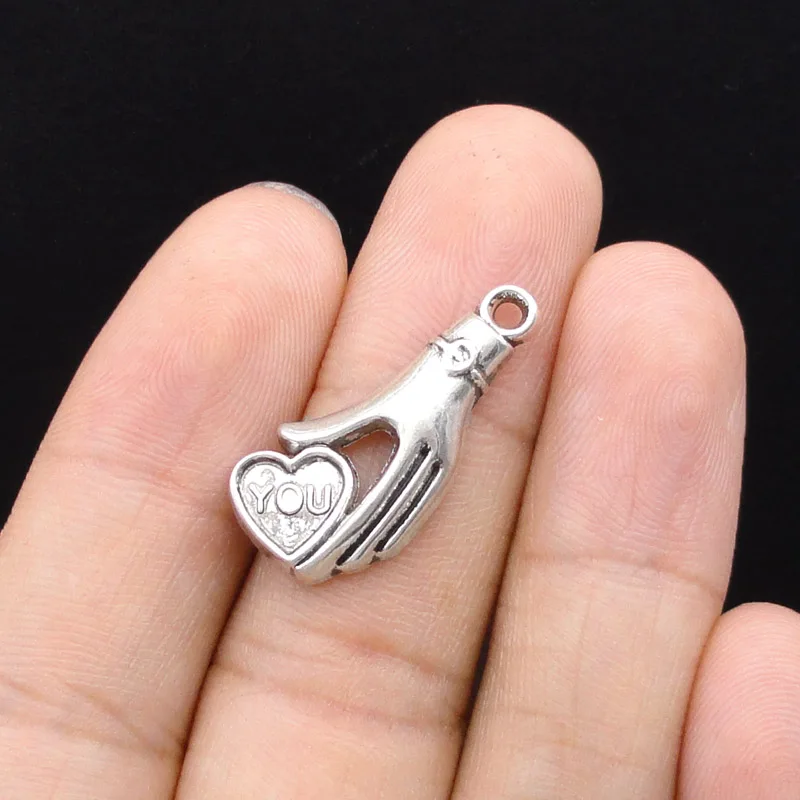 60pcs-Antique серебро/бронза ручной работы с принтом в виде сердец и двойной кулон на шею с надписью "Love You" очарование кулон 25x12 мм - Окраска металла: Silver You