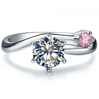 

Telesthesia love 1.01Ct Clear & Pink Synthetic Diamonds Engagement Ring for darling S925 Sterling Silver Ring White Gold Color