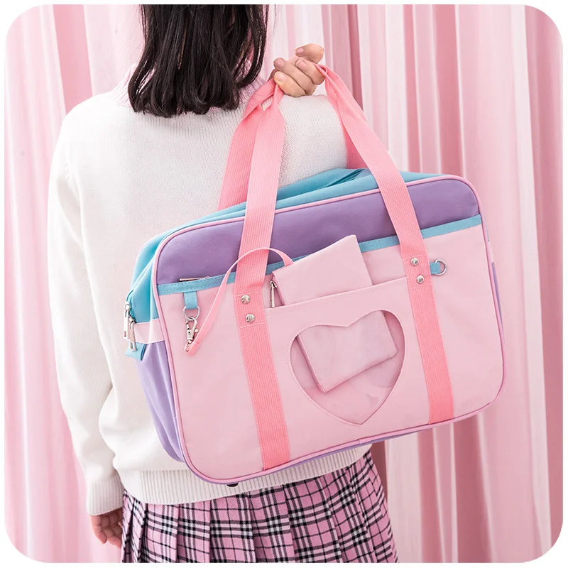 

Japanese JK School Uniform Women's Student Canvas Handbag Korean Lolita Heart Shoulder Bag Korean Cosplay Cute Canvas Bags