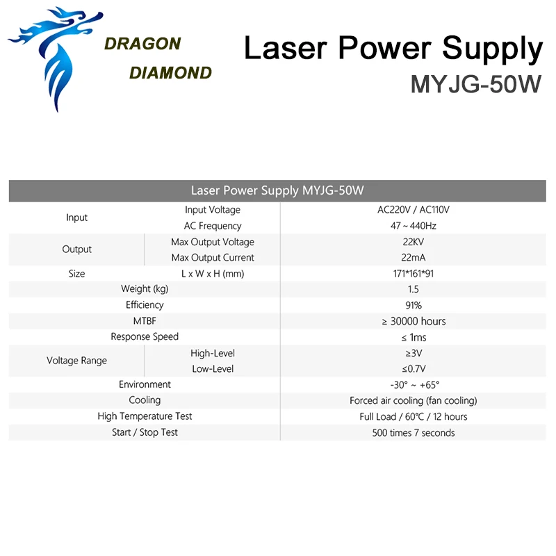 Блок питания для лазерной гравировки DRAGON DIAMOND 50 Вт 110 В/220 В|Запчасти