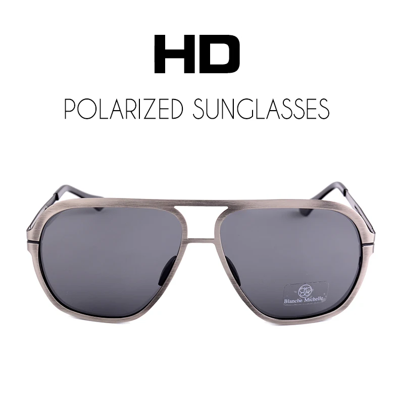 Blanche Мишель высокое качество Нержавеющая сталь поляризованных солнцезащитных очков Для мужчин UV400 Квадратные Солнцезащитные очки с вогнуто-выпуклыми линзами De soleil homme