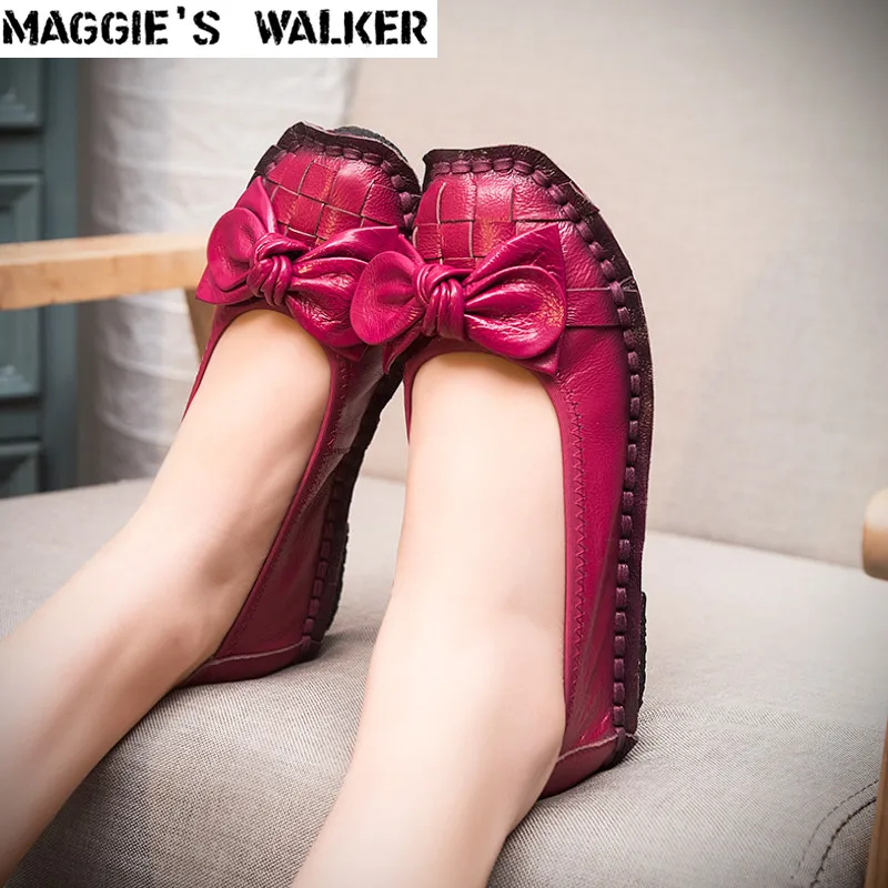 

Maggie's Walker Women's Spring Genuine Leather Fashion Shoes Casual Flats with Bows More Colors Plus Size 35~41