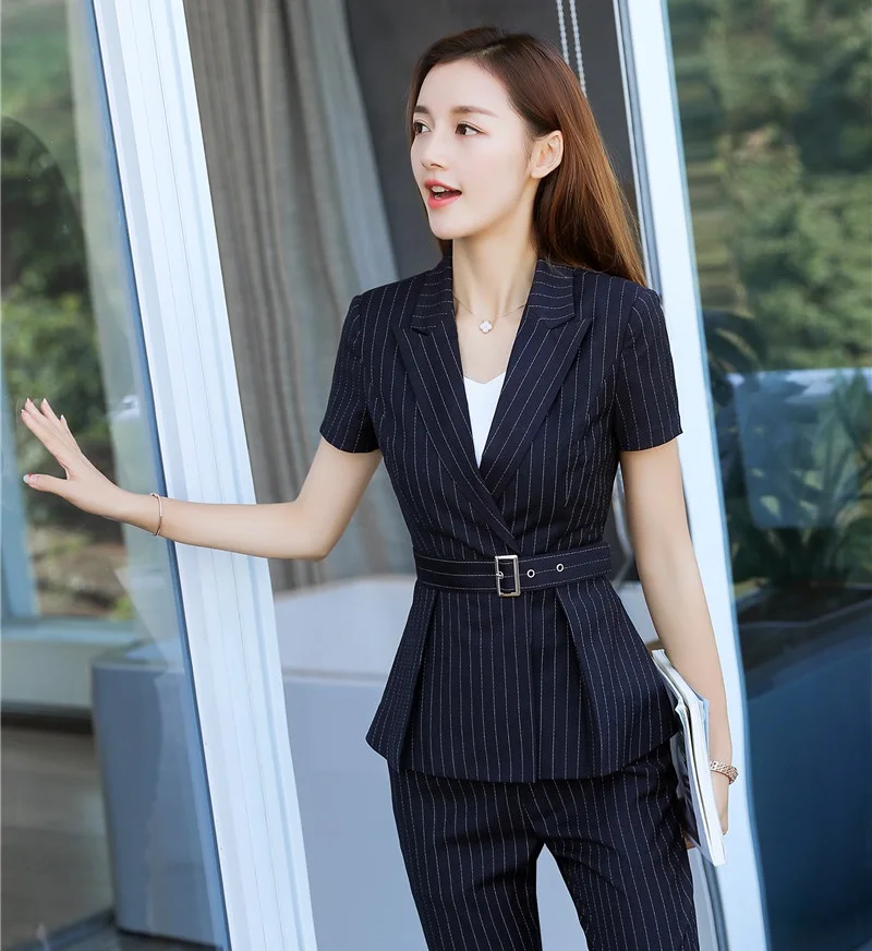 High Quality Fiber Formal Ladies Black Striped Blazers Women Jackets