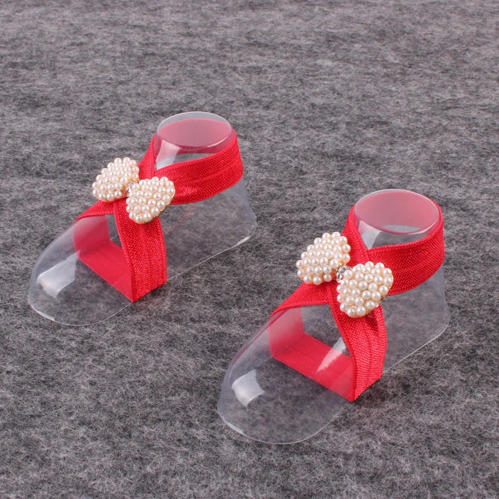 Аксессуары для новорожденных волос Эластичный Бант жемчужный браслет для ног Детская повязка на голову детские сандалии босиком для девочек кольцо для ног реквизит для фотосессии - Цвет: red