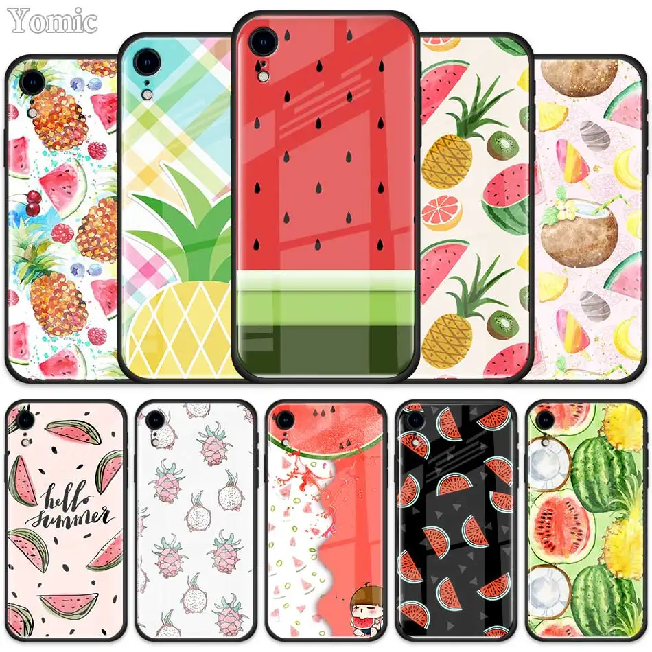 

Summer fruit pineapple lemon cool Tempered Glass Case for Apple iPhone XR 7 8 6 6S Plus X XS MAX Cell Phone Case Cover Shell