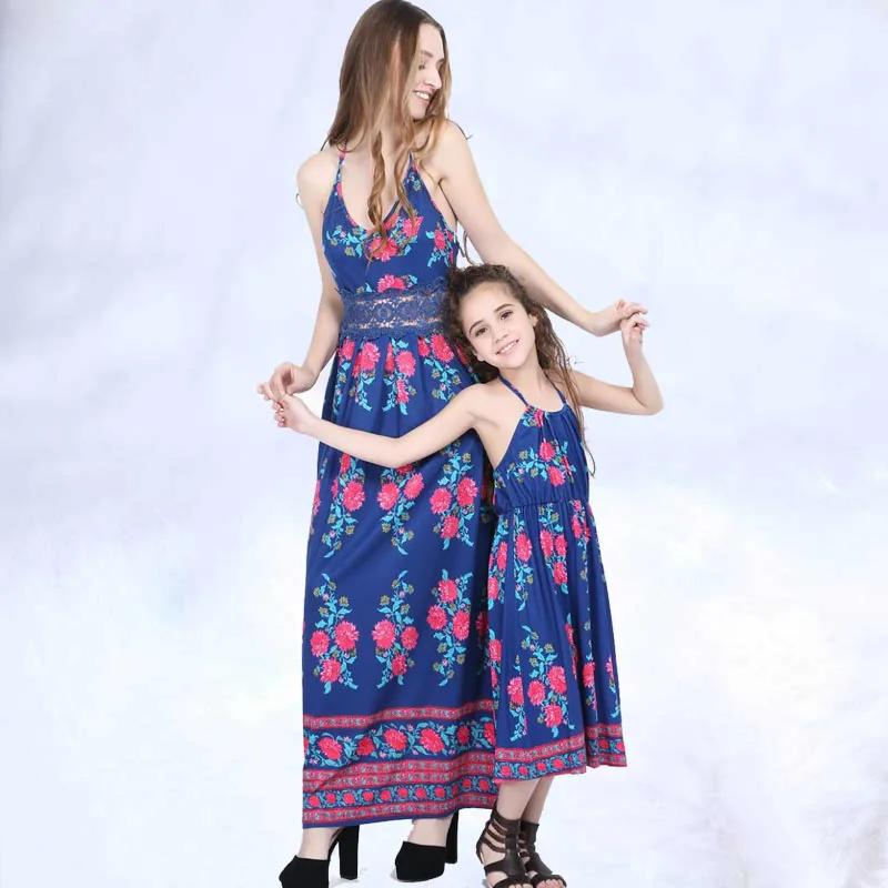 

Mommy And Me Costume Braces Elastic Waist Pleated Girl Mom Sundress Sleeveless Casual Matching Outfits Mother Daughter Dresses