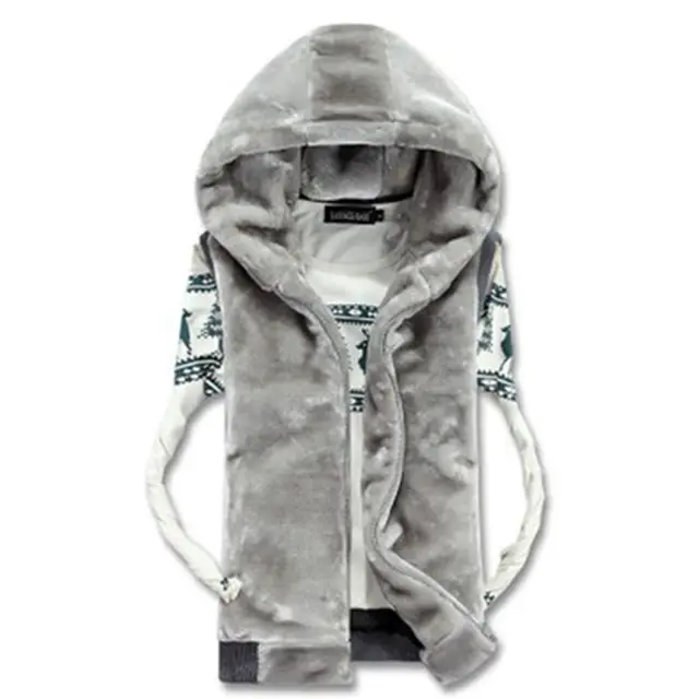 Bri 2021 New winter Autumn men Sleeveless Faux Fur Jacket for Men Fashion Warm Hooded Male Winter Vest Waistcoat Mens Vests Silver