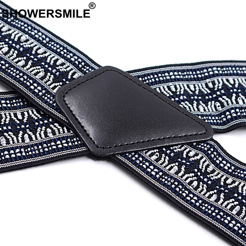 SHOWERSMILE винтажные подтяжки шириной 5 см 4 зажимы X подтяжки для брюк эластичные серые геометрические мужские рубашки подтяжки 120 см
