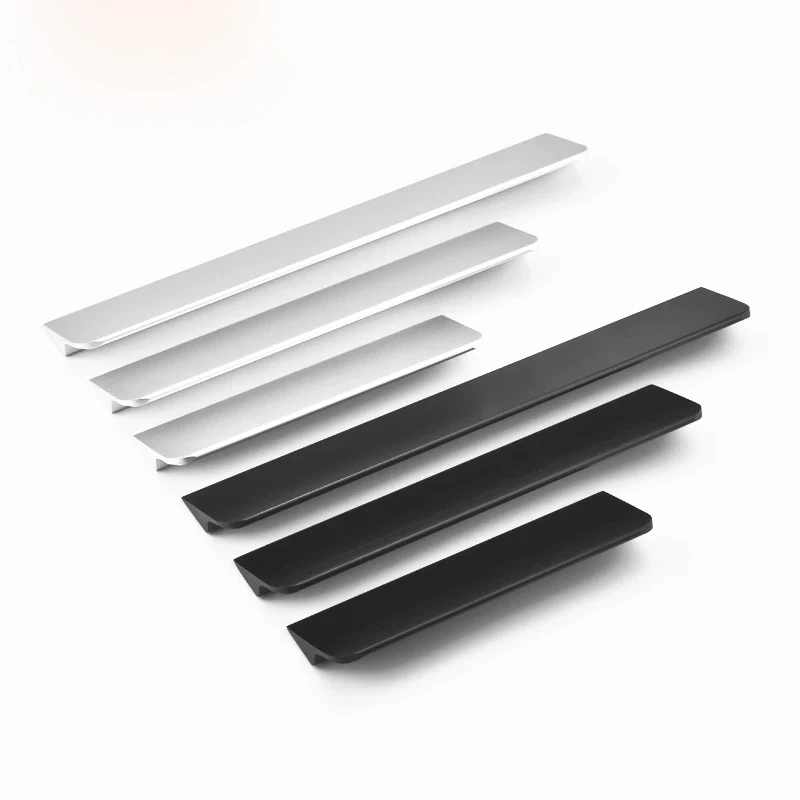 Modern simple cabinet door edge handle wardrobe drawer pulls black hidden furniture handle Zinc alloy kitchen cabinet knob 160mm