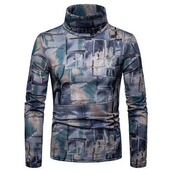 

2018 new men's sweater men's casual turtleneck pullover men's high-quality digital printing sweater men's sweater knitting