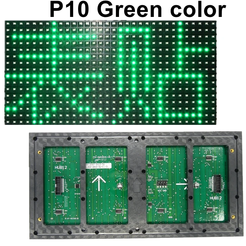 

SMD Semi-outdoor P10 Green color display module 1/4 scan 320*160mm 32*16 pixel hub12 for led scrolling message advertise sign