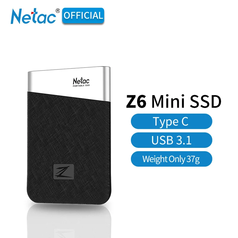 

Netac Z6 Type C USB 3.1 Portable SSD Max Write Speed Up To 400MB/s Mini Size Light 240GB 480GB 960GB External Solid State Drive