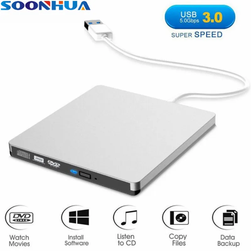 

SOONHUA USB 3.0 DVD CD Drive Ultra Slim External Drives USB Interface DVD CD Player Drive CD DVD Recorder for Computer Laptop PC