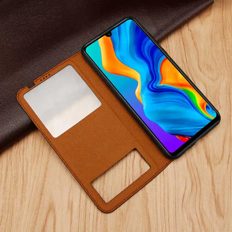 Чехол из натуральной кожи для huawei P30 Lite чехол Магнитный чехол для huawei P30lite раскладной чехол с окошком для экрана кожаный Капа