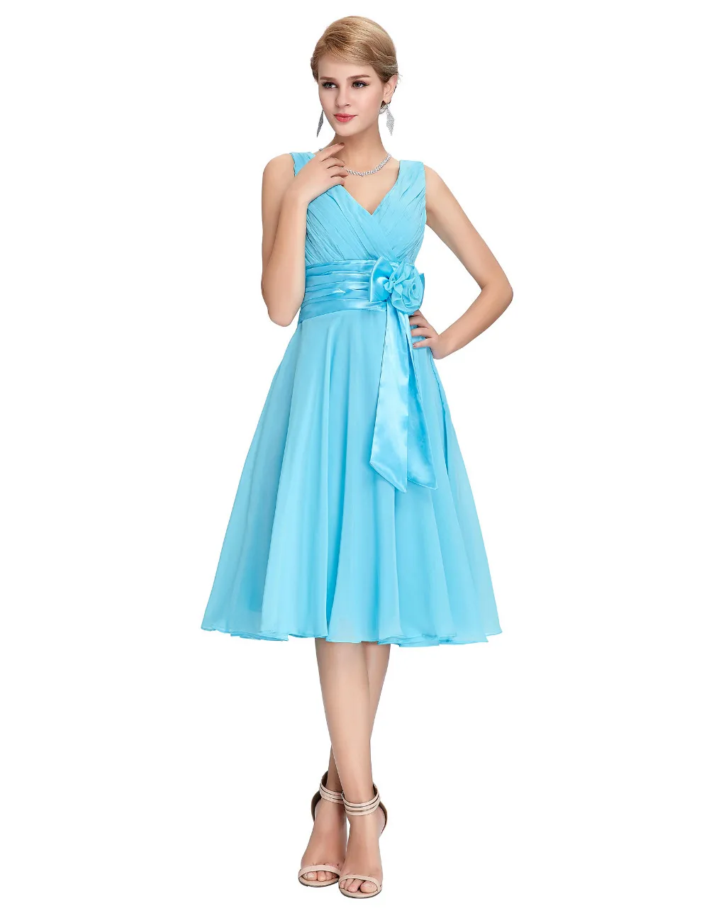 Knee Length Short Chiffon Bridesmaid Dress