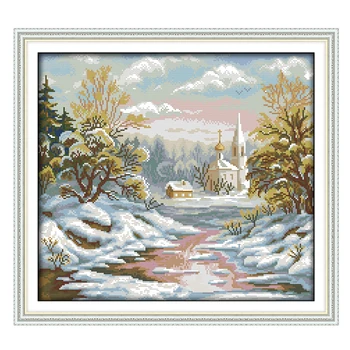 

Joy Sunday crossstitch The early frost snow scenic DMC14CT11CTcottonfabric livingroom dininghall restaurant home hotel painting