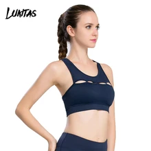 LUKITAS Для женщин темно-пикантные сетчатые бретельки полый Push Up быстросохнущая Эластичный Йога работает упражнения полиэстер съемный коврик спортивный бюстгальтер