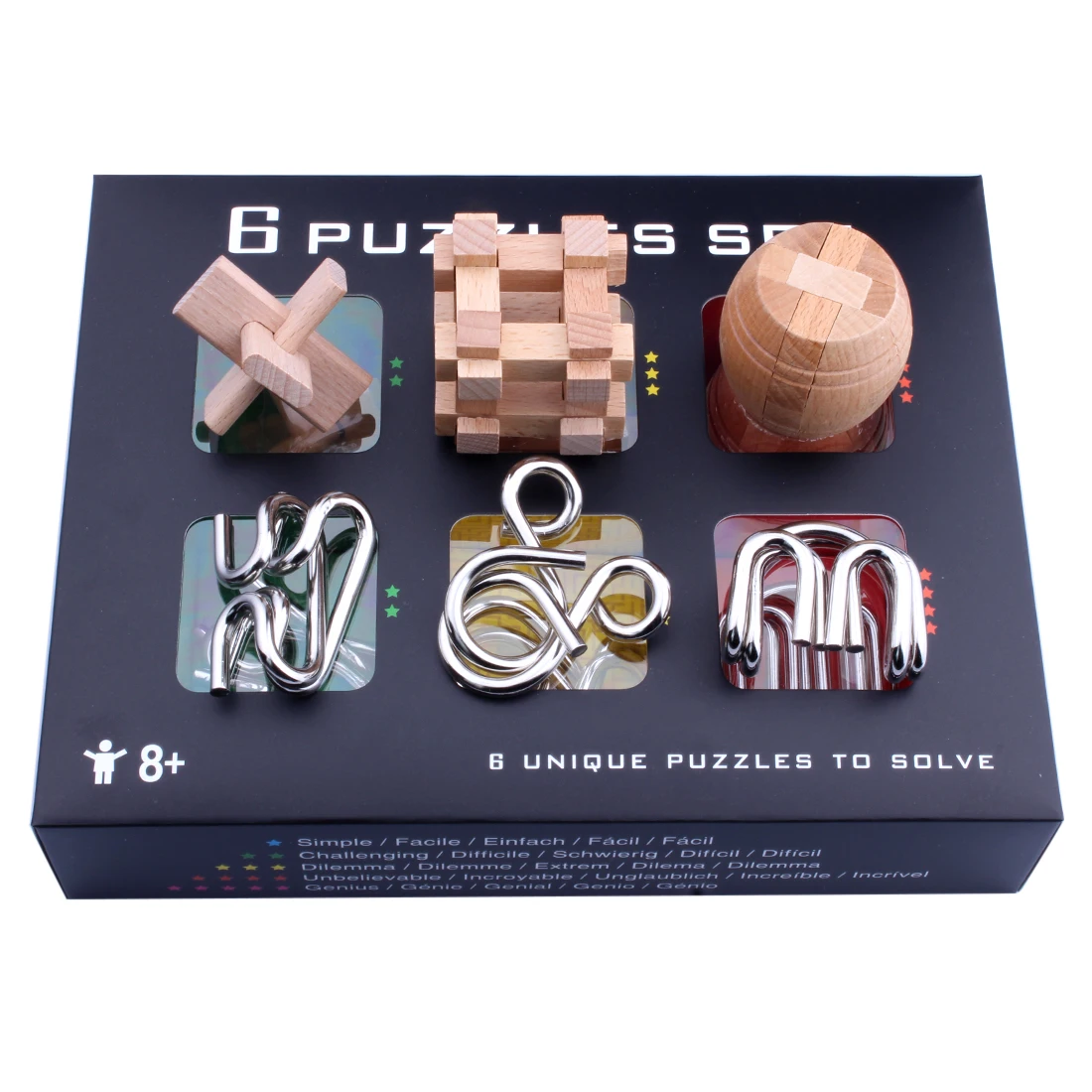 6 шт Деревянный лубанский замок металлический интеллект Пряжка головоломка набор обучающая игрушка для мозговых комплектов-черная коробка