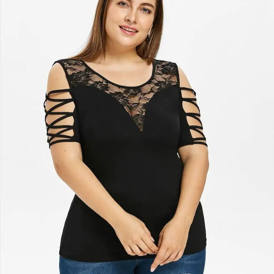 2022 Summer Cotton Tops Women Blouses Vintage Lace Hole Casual Sexy Slim Hollow Out Elegant Large 5XL Big Plus Sizes Shirts