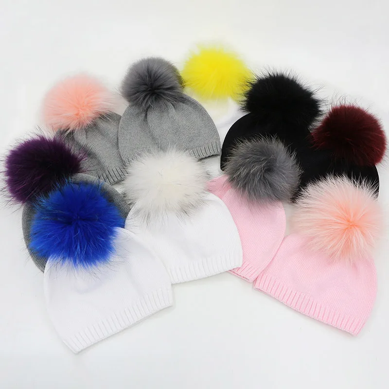 GZHILOVINGL 100% Cotton 5 Month-3 Years Ins Hot Baby Kids Boys Girls Children Winter Warm Knitted Skullies Beanie Fur Pompom Hat