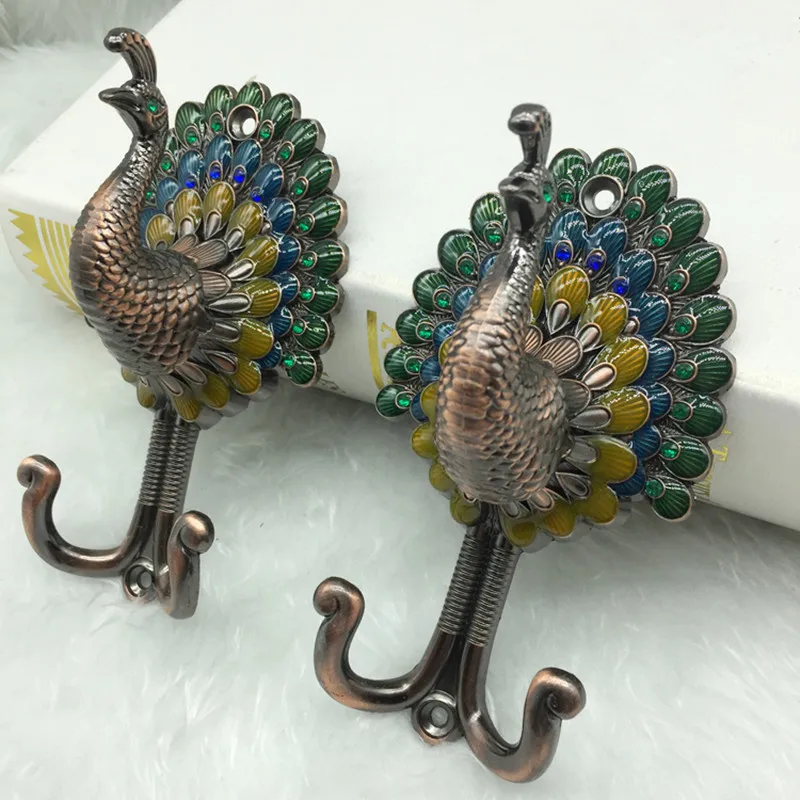 

New 1Pair Peacock Alloy Curtain Hooks Anti-rust Pothook Wall Tieback Towel Hanger Coat Hat Hook Curtain Accessories Home Decor