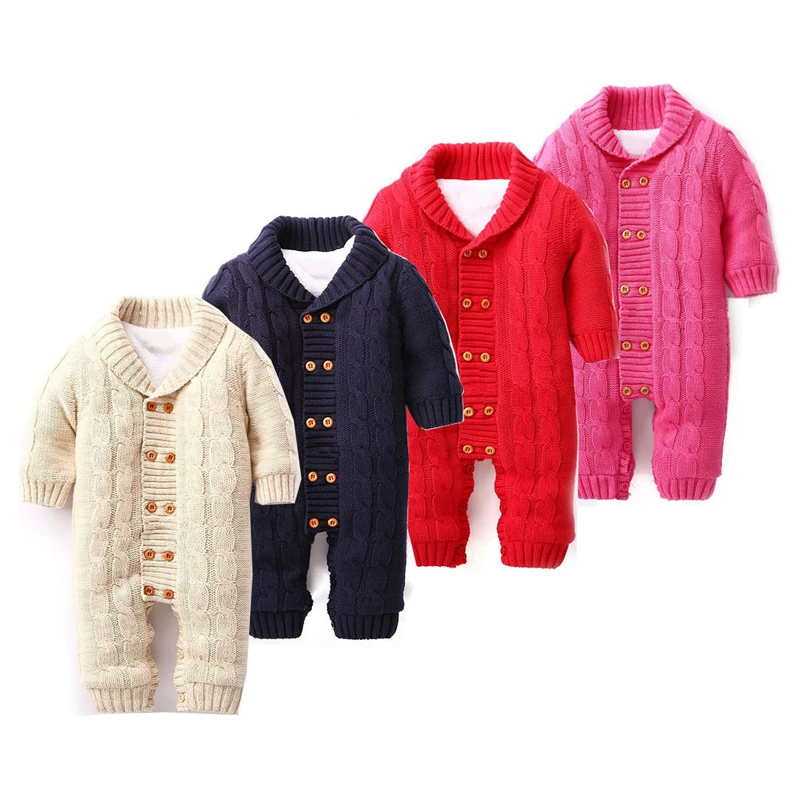 Модные зимние детские ромперы на пуговицах для новорожденных; вязаный утепленный свитер с отворотами; Модный бархатный комбинезон; теплое пальто; лыжный костюм