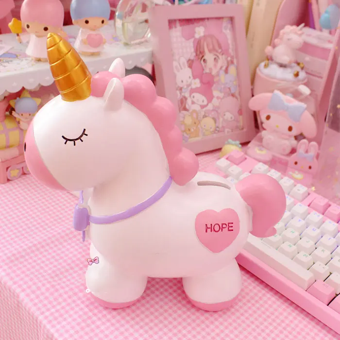

23*24cm Fashion Unicorn Cute Piggy Bank Decoration Lovely Design Home Sitting Room Bedroom Coin Box Storage Children Gifts