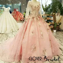 CloverBridal жемчуг Длинные рукава 50 см поезд кружева Розовые Свадебные платья для невесты бесплатно настроить вышитые кружевные аппликации